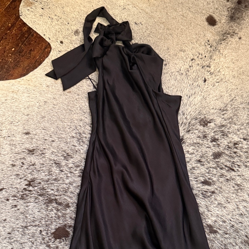 Altard state Daphne black satin halter dress size Medium